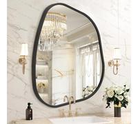 HLFMVWE Miroir mural irrégulier noir pour salle de bain, cadre en alliage d'aluminium, miroirs décoratifs asymétriques en métal brossé, miroir de vanité mural monté pour salon, chambre à coucher