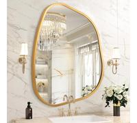 HLFMVWE Miroir Mural irrégulier Or pour Salle de Bain, Cadre en Alliage d'aluminium, Miroir décoratif asymétrique en métal brossé pour Salon, Chambre à Coucher, Maison, Grande Taille 40 x 50 cm