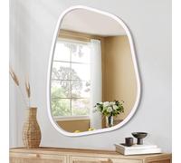 HLFMVWE Miroir Mural Ovale Irrégulier Grand Blanc 50 x 40 cm Miroir Asymétrique Moderne Cadre en Bois Miroir Artistique Décor pour Salon Chambre Salle de Bain