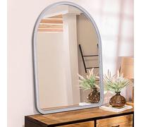 HLFMVWE Miroirs en arc pour mur rustique encadré en bois pour ferme, chambre à coucher, salle de bain, salon, salle à manger, décoration murale à suspendre, nouvelle maison, argenté, 40 x 30 cm