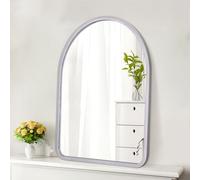 HLFMVWE Miroirs pour mur 50 x 40 cm rustique avec cadre en bois vintage - Miroir décoratif pour ferme, chambre à coucher, salle de bain, salon - Décoration murale - Arche - Grand format - Argenté