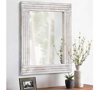 HLFMVWE Miroirs pour mur rustique rectangulaire avec cadre en bois - Miroir vintage à suspendre pour chambre à coucher, salle de bain, salon, ferme, décoration murale - Blanc - Petit format 40,6 x