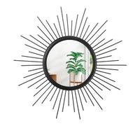 HLFMVWE Sunburst Miroir mural noir à grands rayons - Décoration murale bohème ronde moderne en métal pour salon, couloir, chambre à coucher, salle de bain - 60 x 60 cm