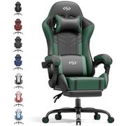 HLFURNIEU Chaise Gaming Massante, Chaise Gamer avec Coussin à Ressorts Ensachés, Fauteuil Gaming avec Coussin Lombaire Massant et Repose-Pieds, Appui-tête, Siège Gaming Noir et Vert