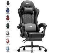 HLFURNIEU Chaise Gaming Massante, Chaise Gamer avec Coussin à Ressorts Ensachés, Fauteuil Gaming avec Coussin Lombaire Massant et Repose-Pieds, Appui-tête, Siège Gaming Noir