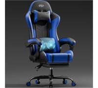 HLFURNIEU Chaise Gaming Massante, Fauteuil Gaming avec Coussin à Ressorts Ensachés, Chaise Gamer avec Coussin Lombaire Massant et Repose-Pieds, Appui-tête, Siège Gaming Noir et Bleu