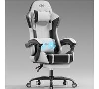 HLFURNIEU Chaise Gaming Massante, Fauteuil Gaming avec Coussin à Ressorts Ensachés, Chaise Gamer avec Coussin Lombaire Massant et Repose-Pieds, Appui-tête, Siège Gaming Noir et Blanc