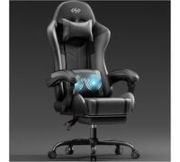 HLFURNIEU Chaise Gaming Massante, Fauteuil Gaming avec Coussin à Ressorts Ensachés, Chaise Gamer avec Coussin Lombaire Massant et Repose-Pieds, Appui-tête, Siège Gaming Noir et Gris