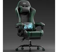 HLFURNIEU Chaise Gaming Massante, Fauteuil Gaming avec Coussin à Ressorts Ensachés, Chaise Gamer avec Coussin Lombaire Massant et Repose-Pieds, Appui-tête, Siège Gaming Noir et Vert