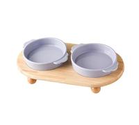 HLGDSWO Ensemble de Bols Doubles en céramique for Animaux de Compagnie, avec Support en Bois, Plats de Nourriture et d'eau de 400ml for Chats et Petits Chiens(Double Purple)