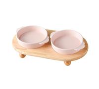 HLGDSWO Ensemble de Bols Doubles en céramique for Animaux de Compagnie, avec Support en Bois, Plats de Nourriture et d'eau de 400ml for Chats et Petits Chiens(Double Pink)