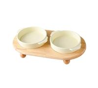 HLGDSWO Ensemble de Bols Doubles en céramique for Animaux de Compagnie, avec Support en Bois, Plats de Nourriture et d'eau de 400ml for Chats et Petits Chiens(Double White)