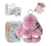 Hliloy Pomlulu Bunny Porte-clés en forme de lapin Lulu avec boîte de conserve, porte-clés en forme de lapin doux fait à la main, breloques pompon, cadeaux de Pâques et de Noël avec sac cadeau, à, 10,