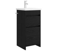 hliofuir Armoire de salle de bain avec lavabo en chêne noir 42 cm | Lavabo compact pour la salle de bain d'invités avec 2 tiroirs spacieux en bois pour des articles d'hygiène bien rangés.