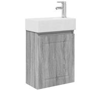 hliofuir Ensemble de lavabo 45,5 cm avec robinet de lavabo Gris | Armoire de salle de bain compacte avec lavabo en céramique, mitigeur et porte amovible pour les toilettes d'invités ainsi que