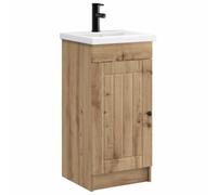 hliofuir Ensemble de meubles de salle de bain avec lavabo et robinet en | Lavabo compact avec mitigeur et étagère pour petits toilettes d'invités, poignées en métal noir, matériau en bois
