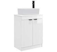 hliofuir Lavabo avec lavabo - 54 x 35 x 83 cm - Blanc brillant | Lavabo compact avec vidage et étagère pour ranger la salle de bain ou la salle de bain d'invités. Poignées encastrées pour un