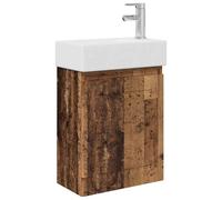 hliofuir Lavabo avec lavabo et robinet aspect bois vieilli 45,5 cm | Ensemble de meubles de salle de bain peu encombrant, montage mural avec lavabo en céramique et mitigeur pour les petits WC