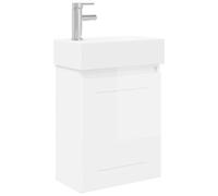 hliofuir Lavabo avec meuble bas et robinet, meuble de salle de bain, blanc | Lavabo compact avec lavabo en céramique et mitigeur pour salle de bain d'invités. Montage mural peu encombrant avec espace de
