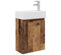 hliofuir Lavabo avec robinet de lavabo en bois vieilli - Montage mural - 4 | Armoire de salle de bain compacte avec lavabo en céramique et mitigeur idéal pour la salle de bain d'invités avec montage