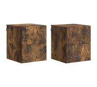 hliofuir Lot de 2 tables de chevet murales en chêne fumé - 34,5 x 33 cm | Console suspendue peu encombrante pour chambre à coucher avec 2 tiroirs chacun pour le rangement ordonné de tous les