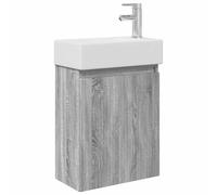hliofuir Lot de 4 meubles de salle de bain avec lavabo en céramique Gris | Lavabo mural peu encombrant pour petites salles de bains et salle de bain d'invités, avec mitigeur, vanne de vidange et
