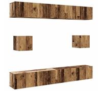 hliofuir Lot de 6 meubles TV muraux aspect bois vieilli | L'ensemble de meubles bas flottants pour le salon crée une précieuse liberté au sol et un espace de rangement flexible pour