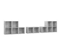 hliofuir Lot de 8 meubles TV en bois gris béton | Système de meubles Hi-Fi flexible avec 8 éléments pour salon et chambre à coucher. Peut être monté debout ou suspendu.
