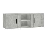 hliofuir Meuble TV bas en bois gris béton 100 x 31,5 x 35 cm | Meuble TV compact avec 4 compartiments et portes pour le salon ou la chambre d'adolescent offre un espace de rangement sans