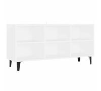 hliofuir Meuble TV blanc 103,5 x 30 x 50 cm avec 6 compartiments | Meuble TV stable avec 4 pieds en métal et fixation murale. Idéal pour garder l'ordre dans le salon.