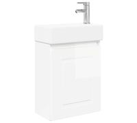 hliofuir Set de lavabo mural avec lavabo Blanc 45,5 cm | Lavabo peu encombrant avec cuve en céramique, robinet et charnière de porte interchangeable pour les petites salles de bains