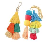 HLIWS 2 Pcs Porte-clés bohème coloré,Tissage Arc-en-Ciel Porte-clés,porte-clés pompon,Sacs à Main Pendentif pour Sac à Dos Sac à Dos