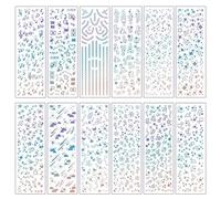 HLIWS 24 Feuilles de stickers étoiles laser, stickers argentés pailletés, autocollants, pour scrapbooking, photos, bricolage (12 styles)