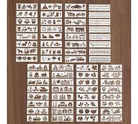 HLIWS 64 Feuilles pochoirs réutilisables pour peinture, Pochoirs Fleurs | PET, 5,5 x 18cm, blanc, 8 styles, lavable à l'eau, réutilisable, à DIY, pour la confection de carnets intimes, d'agendas,etc.