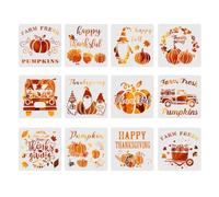 HLIWS Pochoir Automne-12 Pièces Thanksgiving Pochoir Citrouille,pour le jour de l'Action de grâce,peinture sur bois,loisirs créatifs,cartes,toile(20x20cm)
