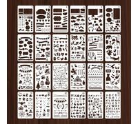 HLIWS Pochoirs de Peinture-24 Pièces Pochoir Bullet Journal,Pochoirs Géométriques Réutilisables pour Bricorage,Cartes,Scrapbooking,Planner et Plus