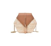 HLIYY-Sac à BandoulièRe En Cuir Tressé Avec ChaîNe Pour Femme Sac en Rotin Sac de Plage Paille Ronde Osier Fille Sacs Portés épaule Tissé Rotin de Voyage