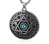 HLMIN Collier vintage Viking contre le mauvais œil pour homme et femme, pendentif hexagramme 12 constellations, bijou étoile à six branches, collier vintage bleu mauvais œil cercle, cadeau de