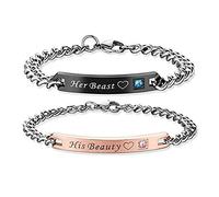 HLMIN Lot de 2 bracelets assortis pour couple ou homme et femme, avec chaîne à maillons en titane, bracelet d'amitié, bracelet de promesse, cadeau pour femme, homme, amoureux