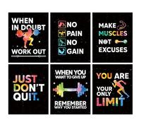 HLNIUC Lot de 6 affiches de motivation pour salle d'entraînement - Mots de motivation - Décoration de salle de sport - 20,3 x 25,4 cm - Sans cadre - Impression sur toile positive pour salle de gym,