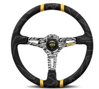 HLQXHM Volant de sport en cuir de haute qualité pour MOMO, voiture de course, volant en daim de 350 mm (Couleur : jaune)