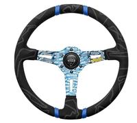 HLQXHM Volant de sport en cuir de haute qualité pour MOMO, voiture de course, volant en daim de 350 mm (Couleur : bleu)