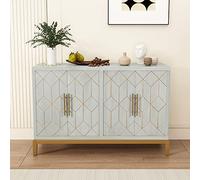 HLR Armoire d'appoint de 121,9 cm avec 4 portes, armoire de rangement moderne avec bordure dorée, armoire buffet pour salon, cuisine, salle à manger, couloir, vert et doré