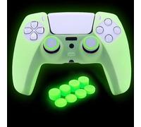 HLRAO Coque de Protection antidérapante en Silicone phosphorescente Compatible avec Manette PS5, 8 Capuchons de Pouce et 2 Capuchons phosphorescents, Vert