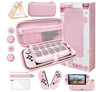 HLRAO Kit d'accessoires pour étui de transport rose Sakura compatible avec Switch OLED .Housse de protection pour interrupteur rose, support réglable,protecteur d'écran et jolies poignées de pouce.