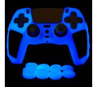 HLRAO Peau de contrôleur PS5 Verte Qui Brille dans Le Noir, Housse de Protection en Silicone cloutée et épaisse, poignées compatibles avec la Manette PS5 avec 10 Capuchons de poignées