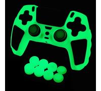 HLRAO Peau de contrôleur PS5 Verte Qui Brille dans Le Noir, Housse de Protection en Silicone cloutée et épaisse, poignées compatibles avec la Manette PS5 avec 10 Capuchons de poignées