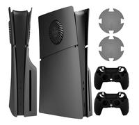 HLRAO Plaque frontale pour PS5 Slim Disc et édition numérique avec grille d'aération et filtre à poussière, coque en ABS rigide, antichoc et anti-rayures, 2 manettes supplémentaires en silicone et