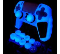 HLRAO Skin de manette de PS5 phosphorescent, antidérapant, doux et épais, compatible avec manette PS5, comprend 8 poignées de pouce pailletées et 2 capuchons de poignée.