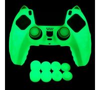 HLRAO Skin de manette PS5 phosphorescente en silicone avec motif patte de chat mignonne verte compatible avec manette PS5, comprend 8 poignées phosphorescentes et 2 accessoires phosphorescents.